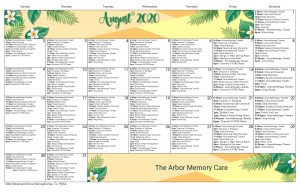 Memory Care Calendar August 2020