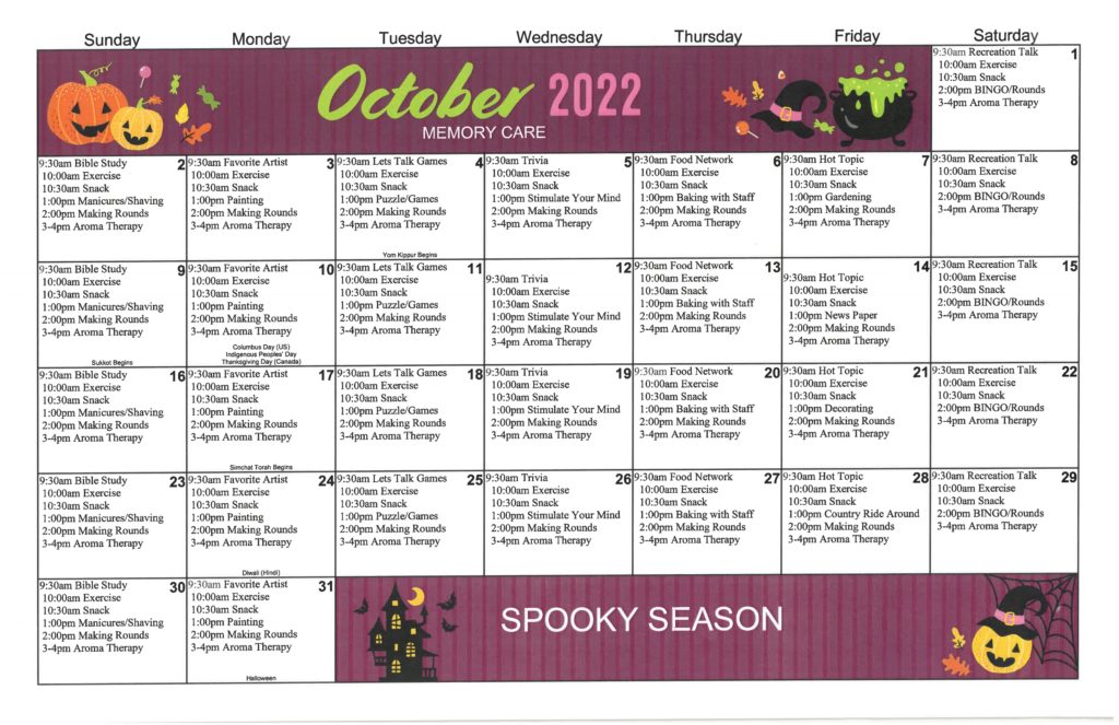 October Calendar Arbor