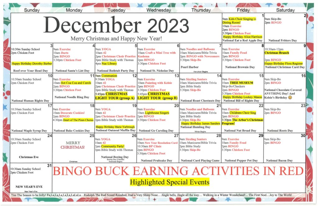 December 2023 AL Calendar