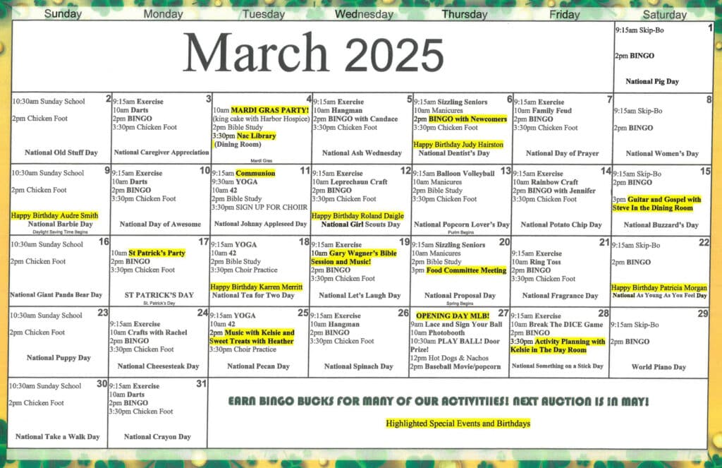 Calendar MARCH 2025 - The Arbor