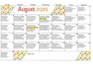 August 2025 The Arbor Calendar Memory Care