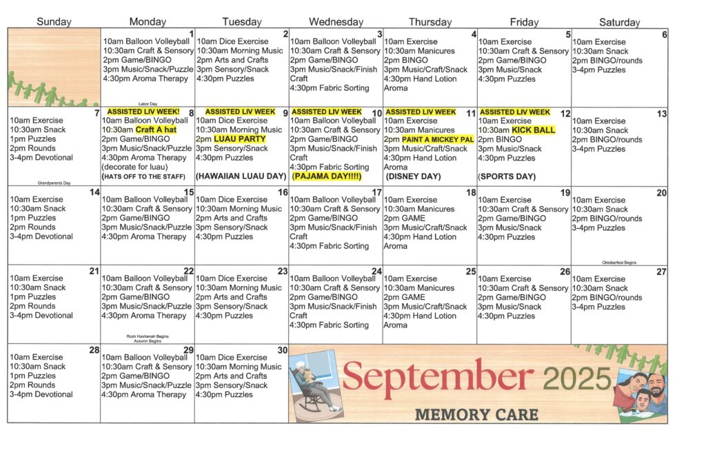 September Memory Care Calendar